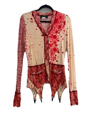 Jean Paul Gaultier Red and Cream Polka Dot Knit Top